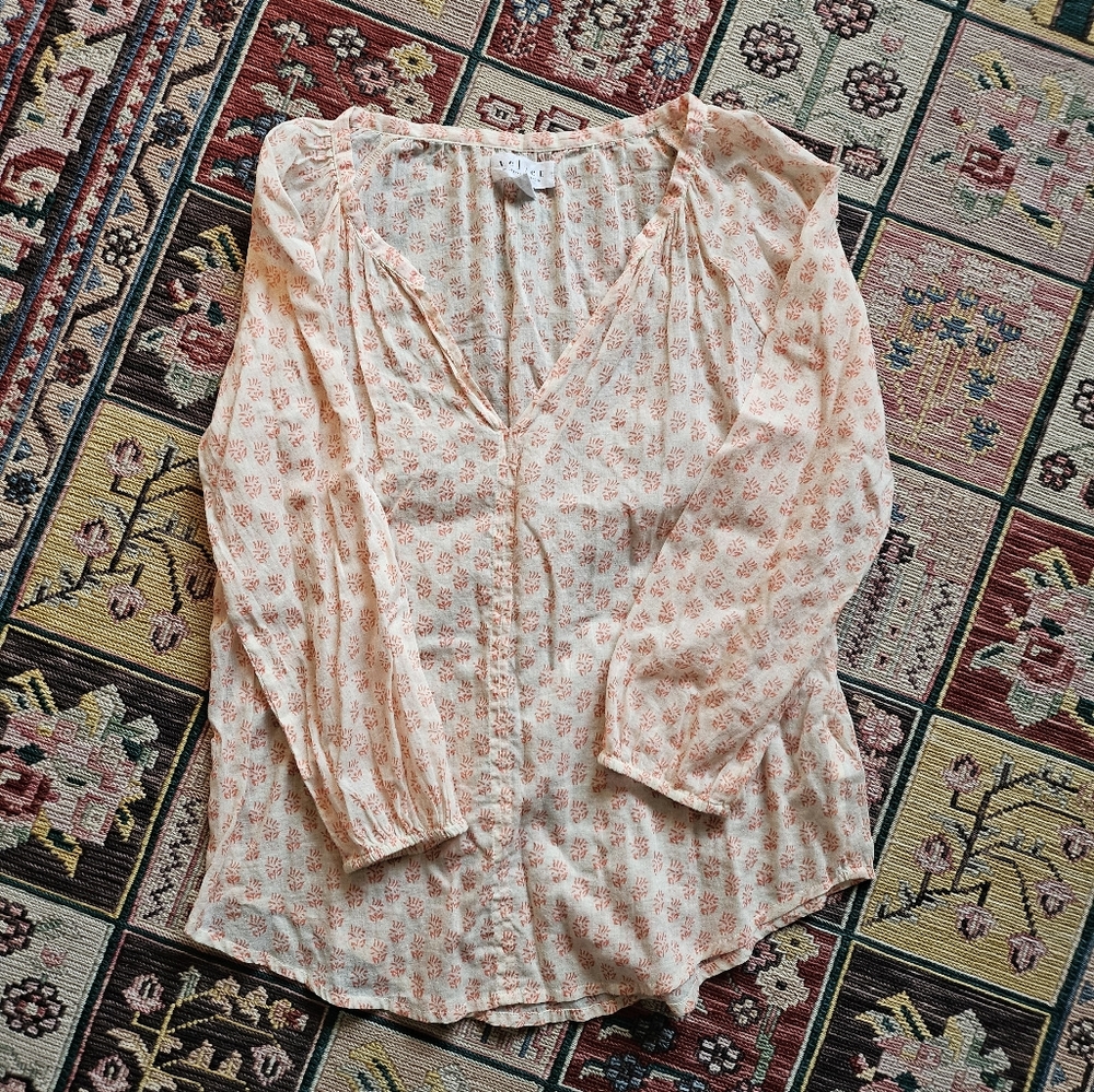 Floral Cotton V-Neck Blouse - Cream